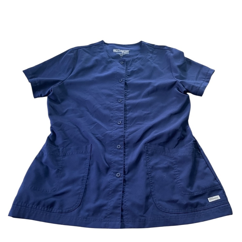Grey’s Anatomy Womens Navy Blue Button Front Short Sleeve Shirt Size Large